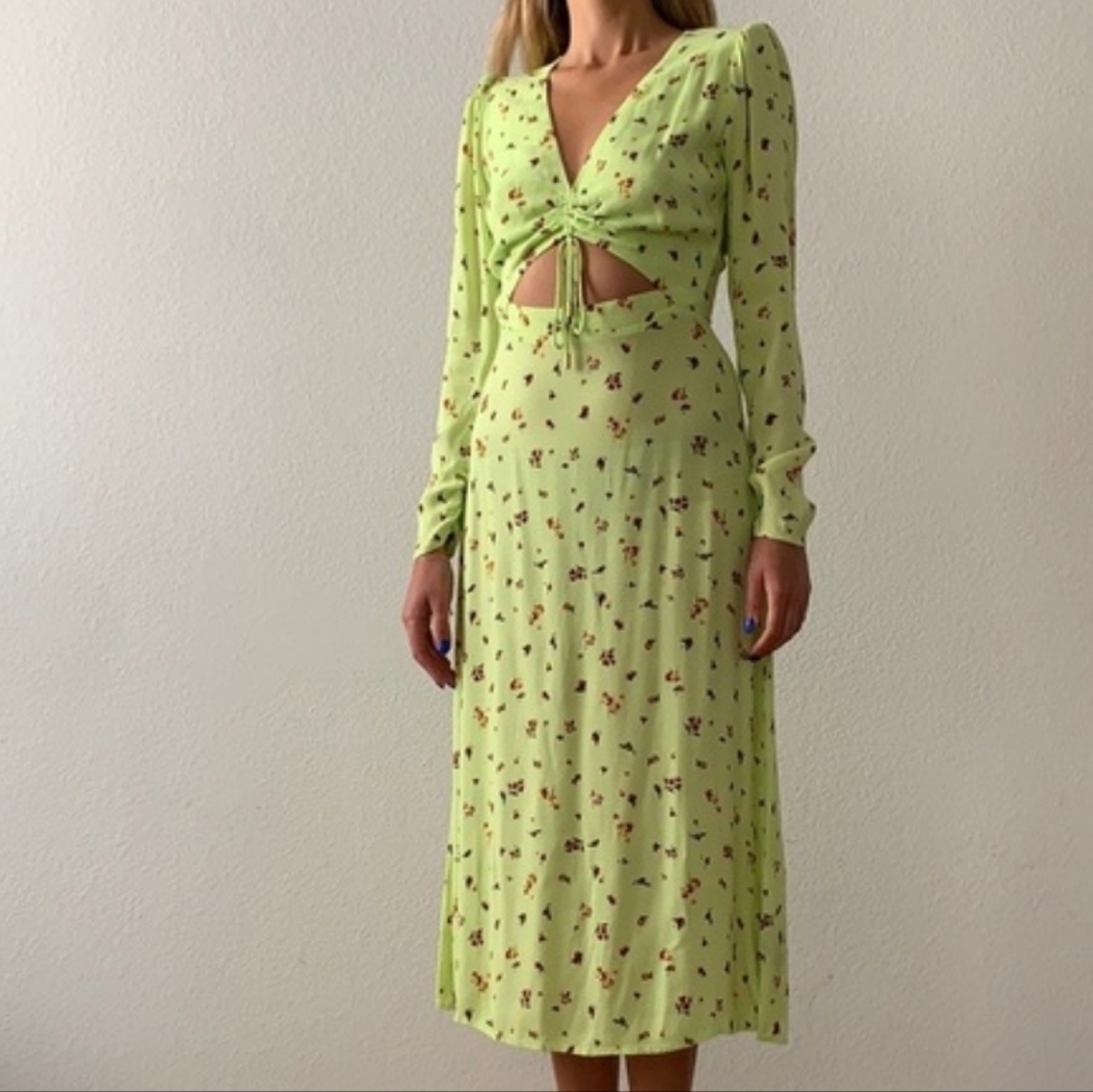 AFRM Floral Cutout Midi Dress in Lime Ditsy Size Small